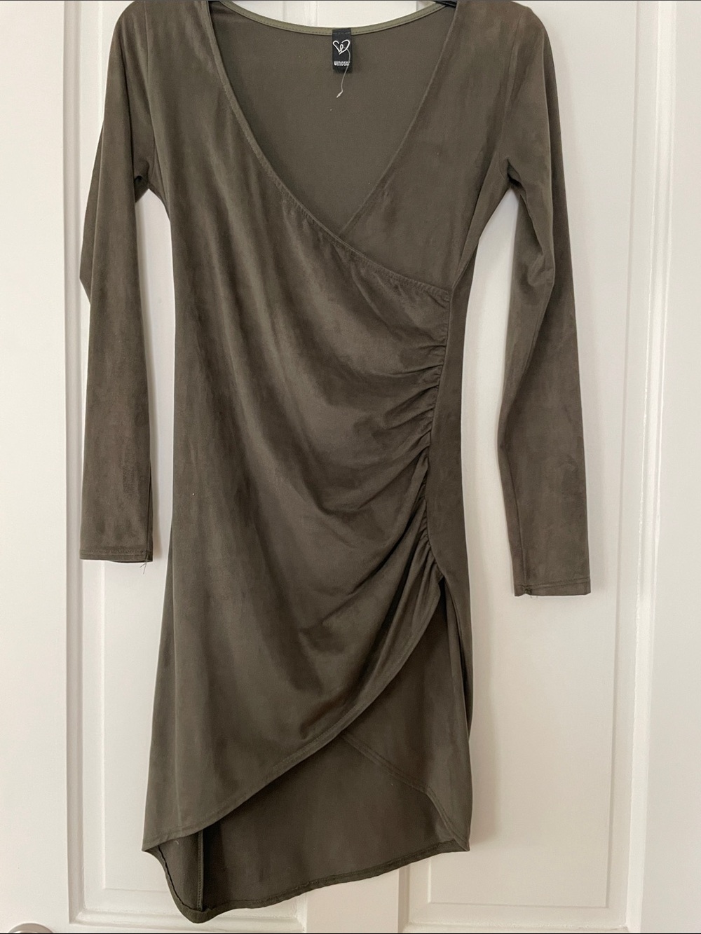 Windsor Olive Wrap-Style Long Sleeve Dress